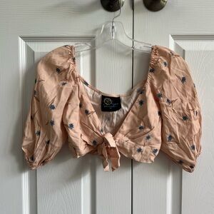 Planet Blue Blush Pink Floral Crop Top